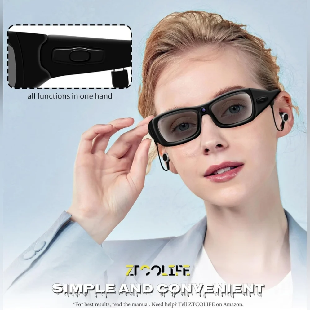 Video Glasses with Bluetooth, HD 1080P Video Glasses with Polarized UV400 Lens